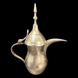 Vintage Etched Brass Personal Tea Pot 7" Tall - Made‎ In India
